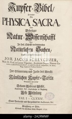 Titolo pagina biblica di rame, Volume 1, incisione su rame, Scheuchzer Johann Jakob, 1731, Johann Jakob Scheuchzer: Kupfer-Bibel (...). Augspurg und Ulm: gedruckt bey Christian Ulrich Wagner, 1731-1735 Foto Stock