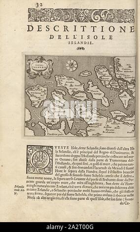 Isole Selandie, Mappa di Zeeland (Paesi Bassi), Fig. 8, p. 32, Porro, Girolamo (ill.), 1575, Thomaso Porcacchi, Girolamo Porro: L' isole piu famose del mondo. Il secondo libro. In veneto: apresso gli Heredi di Simon Galignani, 1590 Foto Stock