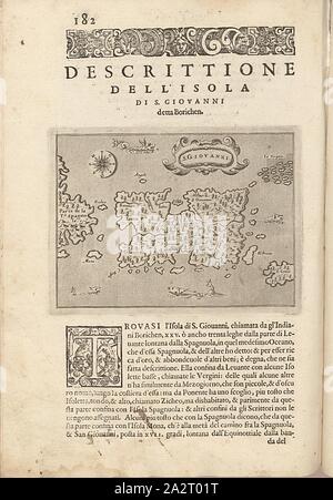 San Giovanni, mappa di Puerto Rico Island, Fig. 42, p. 182, Porro, Girolamo (ill.), 1575, Thomaso Porcacchi, Girolamo Porro: L' isole piu famose del mondo. Il secondo libro. In veneto: apresso gli Heredi di Simon Galignani, 1590 Foto Stock