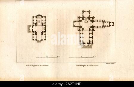 Pianta della Sorbona Chiesa; la pianta della Val de Grace Chiesa, piano Sainte-Ursule de la Sorbonne e cappella di Notre Dame du Val-de-Grâce chiesa, data stimato 15, dopo p. 82, p. 121, Landon (direxit), J. G. Legrand; C. P. Landon: Descrizione de Paris et de ses édifices: avec onu précis historique et des osservazioni sur le caractère de leur architettura, et sur les principaux objets d'art et de curiosité qu'ils renferment. Seconde édition, corrigée avec soin dans toutes ses parti, et considérablement augmentée. Bd. 1. Parigi. Strasburgo. Treuttel et Würtz, 1818 Foto Stock