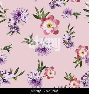 Seamless motivo floreale. Vintage fiori su sfondo rosa. Carta da parati. In fiore fiori realistici. Foto Stock