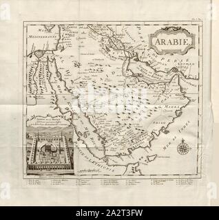 Arabia e tempio della Mecca, mappa del Medio Oriente e della Sacra Moschea (Al-Masjid al-Har m) a La Mecca, TAF. 1, secondo p. XV, Histoire universelle depuis le inizio du monde jusqu'à présent traduite de l'anglois. T. 15. Amsterdam, Lipsia: chez Arkstée et Merkus, MDCCLX Foto Stock