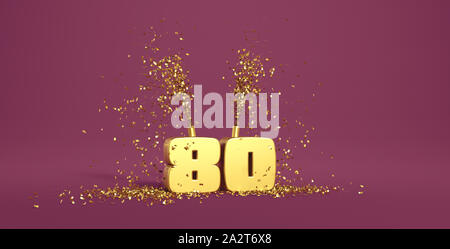 Ottantesimo anniversario lettere dorate su sfondo viola - 3D rendering Foto Stock