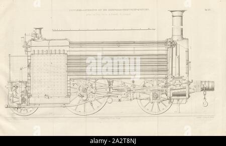 Locomotiva passeggeri su ferrovia Birmingham-Shrewsbury costruito da Bury, Curtis, lunghezza media di un locomotore secondo il metodo di costruzione di seppellire, Curtis e Kennedy in Liverpool, firmato: Heusinger v., W, Lith., v, J. Lehnhardt; Publisher v., Ch. W. Kreidel, piastra XIX, dopo p. 175, Heusinger von Waldegg, Edmund; Lith. Anstalt von J. Lehnhardt (lith.); Christian Wilhelm Kreidel Verlag (ed.), Edmund Heusinger von Waldegg; Wilhelm Claus: Abbildung und Beschreibung der Locomotive-Maschine: nach den besten und neuesten Constructionen: unter Benutzung der englischen Werke von Tredgold Foto Stock