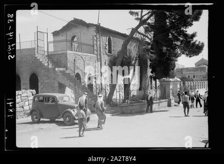 Attacco di ribelli su Betlemme, Sett. 14, '38. Gli uffici del governo a Betlemme bruciata dai ribelli Foto Stock