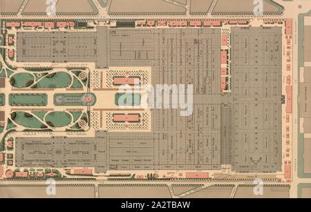 Mappa di il Trocadero e gli Champs de Mars 2, piano del palazzo Tocadéro e il XIX secolo dagli Champs de Mars, firmato: J. Rothschild, éditeur, Lemercier, PIM, J. Coin, Lith. Et Mce Perrin, sc., Lemercier, PIM, J, Coin, Lith. Et Mce, Pl. 2, p. 11, Rothschild, J. (ed.); Lemercier (imp.), Coin, J. (lith.); Perrin, MCE. (Sc.), 1889, Adolphe Jean Charles: Exposition Universelle Internationale de 1889 à Paris: monographie: Palais - jardins - costruzione diverses - installazioni générales. Vol. 2. Parigi: J. Rothschild, 1892 Foto Stock