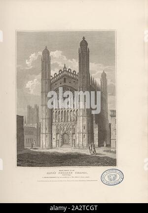 Parte anteriore orientale ect. della Cappella del King's College di Cambridge, la Cappella del King's College di Cambridge, firmato: incisi da J.C. Smith, a partire da un disegno realizzato da S. Prout, Fig. 16, Pl. VI, dopo p. 8, Prout, Samuel (disegnare.), Smith, J. C. (Ita), 1805, John Britton: l'antichità architettoniche di Gran Bretagna: rappresentato ed illustrato in una serie di viste, elevazioni, piani, le sezioni e i dettagli di vari antichi edifici inglese: con la cronologia e conti descrittivo di ciascuno. Bd. 1. Londra: J. Taylor, 1807-1826 Foto Stock