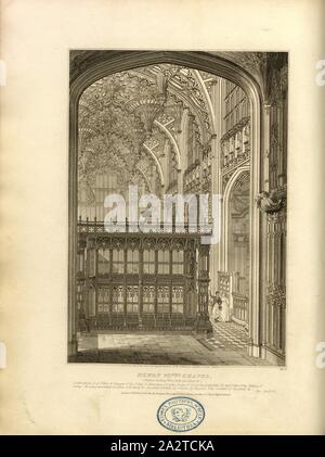 Enrico VII cappella interna, guardando ad ovest, con la tomba, Enrico VII Cappella a Westminster Abbey, firmato: incisi da John Le Keux, a partire da un disegno di F. Mackenzie, Fig. 13, Pl. V, secondo p. 12, Mackenzie, F. (disegno); Keux, John Le (inciso), 1812, John Britton: l'antichità architettoniche di Gran Bretagna: rappresentato ed illustrato in una serie di viste, elevazioni, piani, le sezioni e i dettagli di vari antichi edifici inglese: con la cronologia e conti descrittivo di ciascuno. Bd. 2. Londra: J. Taylor, 1807-1826 Foto Stock