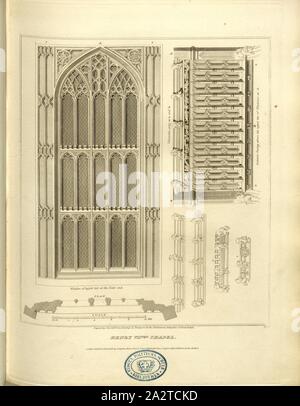 Enrico VII Cappella, dettagli del Henry VII cappella nella Westminster Abbey, firmato: incisi da John Roff da disegni di Thompson, Fig. 18, Pl. IX, dopo p. 15, Thompson (disegno); Roffe, Giovanni (inciso), 1812, John Britton: l'antichità architettoniche di Gran Bretagna: rappresentato ed illustrato in una serie di viste, elevazioni, piani, le sezioni e i dettagli di vari antichi edifici inglese: con la cronologia e conti descrittivo di ciascuno. Bd. 2. Londra: J. Taylor, 1807-1826 Foto Stock