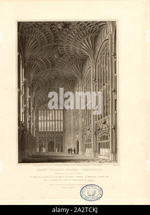 Cappella del King's College - Cambridge, Interno della Cappella del King's College di Cambridge, firmato: incisi da H. Le Keux, a partire da un disegno di F. Mackenzie, Fig. 71, Pl. VII, dopo p. 92, Mackenzie, F. (disegno); Keux, H. Le (incisione), 1812, John Britton: l'antichità architettoniche di Gran Bretagna: rappresentato ed illustrato in una serie di viste, elevazioni, piani, le sezioni e i dettagli di vari antichi edifici inglese: con la cronologia e conti descrittivo di ciascuno. Bd. 3. Londra: J. Taylor, 1807-1826 Foto Stock