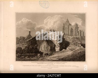 Ponte triangolare a Croyland, Lincolnshire, Trinità Bridge a Crowland in Lincolnshire, firmato: incisi da J. Le Keux, a partire da un disegno di F. Mackenzie, dopo uno schizzo di W. Alexander; pubblicato da Longman & Co, Fig. 29, dopo p. 100, Alexander, W. (Sketch); Mackenzie, F. (disegno); Keux, John Le (incisione); Longman & Co. (Pubblicata), 1813, John Britton: l'antichità architettoniche di Gran Bretagna: rappresentato ed illustrato in una serie di viste, elevazioni, piani, le sezioni e i dettagli di vari antichi edifici inglese: con la cronologia e conti descrittivo di ciascuno. Bd. 4. Londra: J Foto Stock