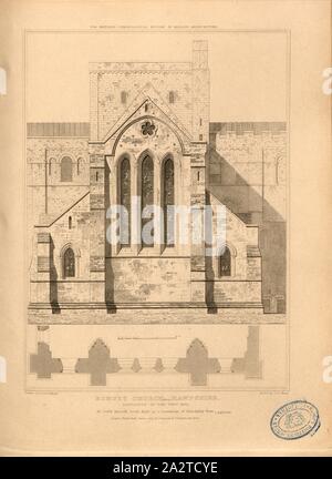 Romsey Chiesa, Hampshire, elevazione del west end, elevazione del Romsey Abbey Church a Romsey, Hampshire, firmato: disegnato da G. Cattermole; Etch'd da John Le Keux; pubblicato da Longman & Co, Fig. 39, p. 260, Cattermole, George (disegno); Keux, John Le (etching); Longman & Co. (Pubblicata), 1819, John Britton: l'antichità architettoniche di Gran Bretagna: rappresentato ed illustrato in una serie di viste, elevazioni, piani, le sezioni e i dettagli di vari antichi edifici inglese: con la cronologia e conti descrittivo di ciascuno. Bd. 5. Londra: J. Taylor, 1807-1826 Foto Stock