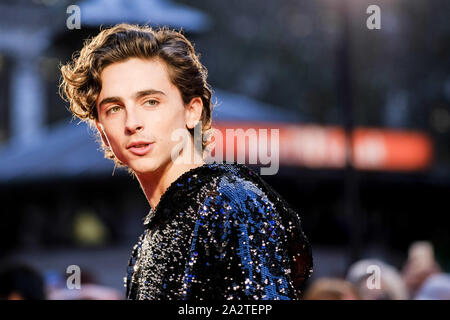 LUXE Odeon Leicester Square, Londra, Regno Unito. 3° Ott, 2019. Timothée Chalamet pone sul tappeto rosso al London Film Festival: Il re - American Airlines Gala. Foto di credito: Julie Edwards/Alamy Live News Foto Stock