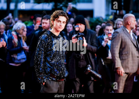 LUXE Odeon Leicester Square, Londra, Regno Unito. 3° Ott, 2019. Timothée Chalamet pone sul tappeto rosso al London Film Festival: Il re - American Airlines Gala. Foto di credito: Julie Edwards/Alamy Live News Foto Stock