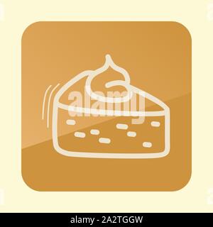 Pezzo di torta di zucca servito con panna montata sul contorno superiore icona. La mietitura. Ringraziamento illustrazione vettoriale EPS, 10 Illustrazione Vettoriale