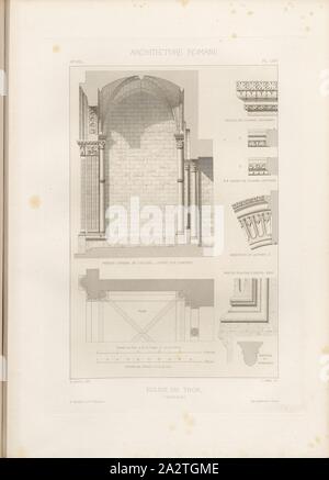 Chiesa di Thor Vaucluse 8, i dettagli di Notre-Dame-du-Lac in chiesa Le Thor, firmato: H. Revoil del, J. Penel, A. éditeur Morel, Fig. 78, Pl. LXIV, p. 50, Revoil, Henry (CANC.); Penel, J. (sc.); Morel, A. (éditeur), Henry Revoil: Architettura romane du Midi de la France: dessinée, mesurée et décrite. Bd. 1. Parigi: Vve A. Maurel & Cie, Libraires-Editeurs, MDCCC LXXIII. [1873 Foto Stock