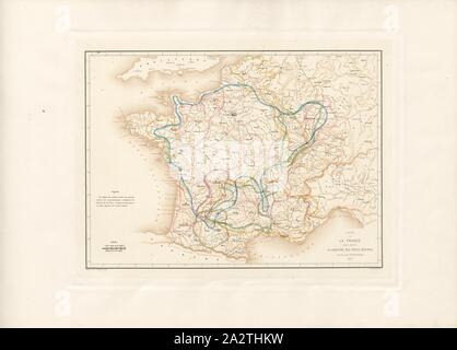 Mappa di Francia per servire la storia delle razze bovine, mappa delle razze bovine in Francia, firmato: Dressée par Em. Baudement; Marlier sculp, Dalmont scrip, Dalmont, I., Fig. 1, secondo S. LXXIV, Baudement, Emile (dressée); Marlier (sc.); Dalmont, I. (scrip.), Emile Baudement: Les razze bovini au concours universel agricole de Paris en 1856: études zootechniques. Bd. 1. Parigi: Imprimerie Impériale, MDCCCLXII [1862 Foto Stock