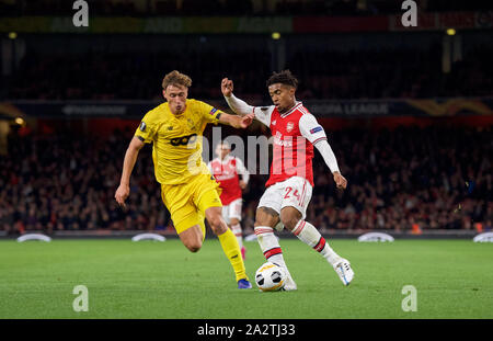 Londra, Regno Unito. 03 ott 2019. Reiss Nelson di Arsenal durante la UEFA Europa League match tra Arsenal e Standard Liege a Emirates Stadium di Londra, Inghilterra il 3 ottobre 2019. Foto di Andrea Aleks. Credito: prime immagini multimediali/Alamy Live News Foto Stock