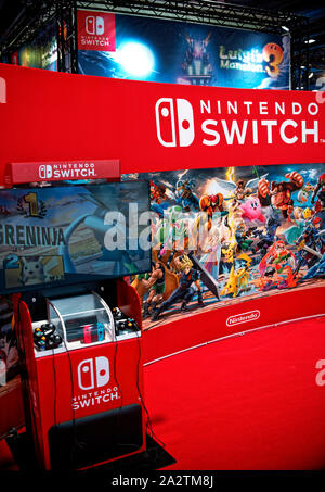 Il centro fieristico Ifema di Madrid, Spagna. 03Th Ottobre, 2019. Interruttore Nintendo stand fieristico di Madrid Games Week / Video gioco equo, Madrid, Spagna. EnriquePSans/Alamy Live News Foto Stock