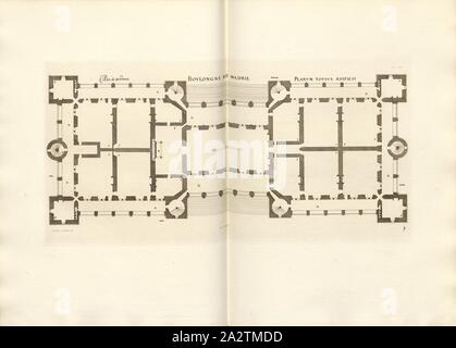 Boulogne dice Madril. Il Bastiment Plan, piano di pavimento del Château de Madrid al Bois de Boulogne di Parigi, firmato: FD; Imp. Lemercier; A. PRELIEVO, Fig. 17, T. 1. 16., Cerceau, Jacques Androuet du (CANC.); Faure-Dujarric, Pierre-Lucien (sc.); Imprimerie Lemercier (imp.); Levy, A. (ed.), 1868, Jacques Androuet du Cerceau; Hippolyte A. Destailleur: Les plus eccellenti bastiments de France. Parigi: A. Lévy, Libraire-Editeur, M DCCC LXVIII - M DCCC LXX. [1868-1870 Foto Stock