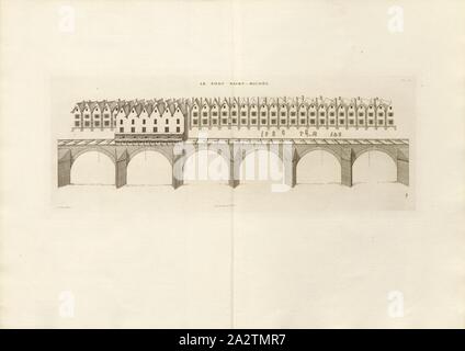 Il ponte di Saint-Michel, Pont Saint-Michel di Parigi, firmato: FD; Imp. Lemercier et Cie, A. Lévy (ed.), Fig. 67, T. 2. 66., Cerceau, Jacques Androuet du (CANC.); Faure-Dujarric, Pierre-Lucien (sc.); Lemercier (imp.); Levy, A. (ed.), 1868, Jacques Androuet du Cerceau; Hippolyte A. Destailleur: Les plus eccellenti bastiments de France. Parigi: A. Lévy, Libraire-Editeur, M DCCC LXVIII - M DCCC LXX. [1868-1870 Foto Stock