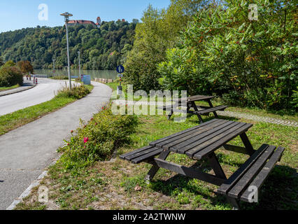 Time out sulla valle Inn Percorso Ciclabile in Austria Superiore Foto Stock