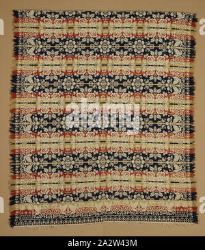 Copertura per il letto (Jacquard coverlet), Peter Lorenz (American, nato Francese, 1801-1876), 1838, cotone e lana, 92 x 77 in. (Senza frangia) 94-1/2 x 81 in. (Con frangia), Tessuti, angolo inferiore blocchi (uno in retromarcia): Pietro, Lorenz, 1838, tessile e della moda arte Foto Stock