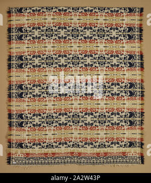 Copertura per il letto (Jacquard coverlet), Peter Lorenz (American, nato Francese, 1801-1876), 1838, cotone e lana, 92 x 77 in. (Senza frangia) 94-1/2 x 81 in. (Con frangia), Tessuti, angolo inferiore blocchi (uno in retromarcia): Pietro, Lorenz, 1838, tessile e della moda arte Foto Stock