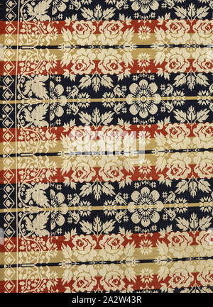 Copertura per il letto (Jacquard coverlet), Peter Lorenz (American, nato Francese, 1801-1876), 1838, cotone e lana, 92 x 77 in. (Senza frangia) 94-1/2 x 81 in. (Con frangia), Tessuti, angolo inferiore blocchi (uno in retromarcia): Pietro, Lorenz, 1838, tessile e della moda arte Foto Stock