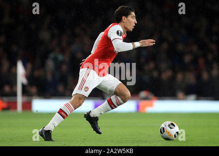 Londra, Regno Unito. 03 ott 2019. Hector Bellerin dell'Arsenal in azione. La UEFA Europa League, gruppo F, Arsenal v Standard Liege a Emirates Stadium di Londra il giovedì 3 ottobre 2019. Questa immagine può essere utilizzata solo per scopi editoriali. Solo uso editoriale, è richiesta una licenza per uso commerciale. Nessun uso in scommesse, giochi o un singolo giocatore/club/league pubblicazioni . pic da Steffan Bowen/Andrew Orchard fotografia sportiva/Alamy Live news Credito: Andrew Orchard fotografia sportiva/Alamy Live News Foto Stock