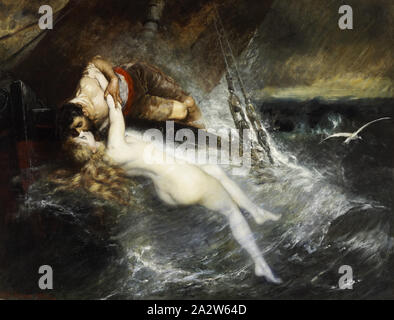 Il Bacio della sirena, Gustav Wertheimer (Austriaco, 1847-1902), 1882, olio su tela, 85 x 112 a. (Tela) 86-3/4 x 112-7/8 a. (Incorniciato), europeo la pittura e la scultura 1800-1945 Foto Stock