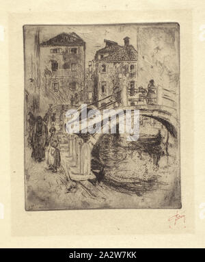 Canale veneziano e il ponte, Robert Frederick Blum (American, 1857-1903), 1886, inchiostro su carta, attacco, 5-3/4 x 5 in. (Immagine) 12-1/2 x 9 in. (Foglio), stampato in rosso qui sotto immagine L.R.: Blum Foto Stock