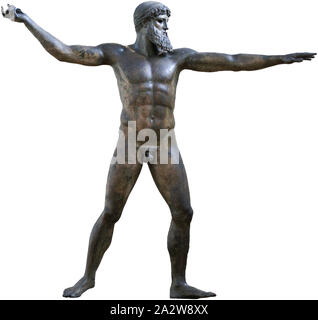 Museo Archeologico Nazionale - Atene, Grecia. Statua di Zeus o Poseidone. Sfondo bianco. Foto Stock