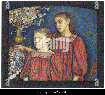 Le due sorelle o i Serruys Sorelle, Georges Lemmen (belga, 1865-1916), 1894, olio su tela dipinta con telaio in legno, 23-5/8 x 27-9/16 in. (Tela) 27-15/16 x 32-11/16 x 1-7/8 in. (Incorniciato), firmato con impresse monogramma in vernice rossa, inferiore sinistro e inferiore destro sul telaio: [C maiuscola interbloccati con capitale L racchiuso nel cerchio] stampigliato in inchiostro rosso sulla barella centrale bar: Barique De Couleur Toiles, Panneaux & Vernis Fx.Momm (EN), 81, rue de la Chari(TE), Bruxelles, [racchiuso in un ovale] inscritto in inchiostro nero top barella bar: août-sept. 1894 stampigliato in inchiostro nero sulla barra a sinistra e sul retro Foto Stock