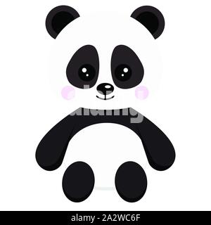 Carino sweet little baby orso panda toy sit isolati su sfondo bianco cartoon stile piatto illustrazione vettoriale. Illustrazione Vettoriale