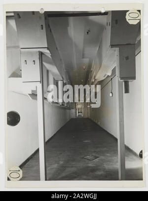 La fotografia del primo vicolo di essiccazione, Rivestimento Dept, Abbotsford, circa 1940s, la fotografia in bianco e nero con il primo vicolo di essiccazione nella pellicola di rivestimento in un dipartimento Kodak Australasia Pty Ltd fabbrica, Abbotsford. L'immagine è la numero 10 in serie con il dipartimento e la sua apparecchiatura. raccolta di materiali promozionali, fotografie e vita lavorativa artefatti, quando Foto Stock