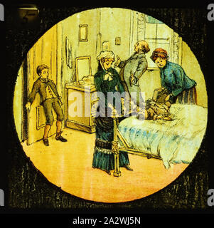 Lantern Slide - 'Mischievous Tommy', n. 5, 1860-1900, con il numero 5 in una serie di dodici lantern slide raffigurante la storia per bambini intitolato "ischievous Tommy'. Questo set di lantern slide fanno parte della collezione di Francesco di pre-apparecchiatura cinematografica e ephemera australiane e governi vittoriano nel 1975. il co-fondatore di Foto Stock