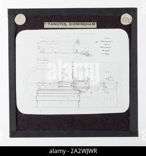 Lantern Slide - Tangyes Ltd, Robson Gas Schema motore, 1879, uno dei 239 glass lantern slide raffiguranti i prodotti fabbricati da Tangyes ingegneri limitato di Birmingham, Inghilterra. Le immagini includono vari prodotti come motori, pompe centrifughe, pompe idrauliche, produttori di gas, materiali testing machines, presse, macchine utensili, martinetti idraulici ecc. Tangyes era una società che operava da 1857 a 1957. Esse hanno prodotto una grande varietà di ingegneria Foto Stock