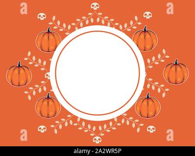 Halloween cornice circolare con zucche e foglie Illustrazione Vettoriale