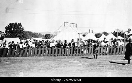 Negativo - Albury, Nuovo Galles del Sud, 1919, uomini e donne dietro un recinto in un accampamento di quarantena Foto Stock