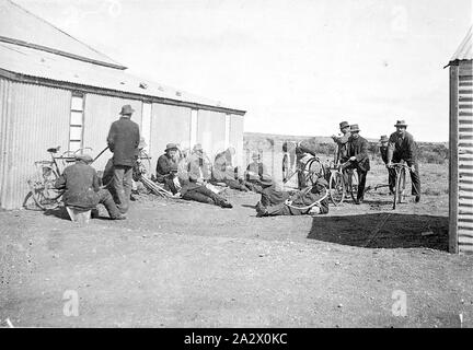 Negativo - Casterton, Victoria, circa 1900, Casterton tosatori presso un capannone di taglio Foto Stock