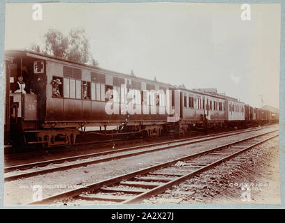 Fotografia - 'Boer ambulanza Treno in Natal', Sud Africa, circa 1902, uno di 74 fotografie in bianco e nero contenute entro un hard-coperto album fotografico. Inscritto sul lato anteriore della pagina dell'album 'M.G.A. Warner'. Appartenne alla sorella Mabel Ashton Warner, che hanno servito in Regina Alexandra la Royal servizio infermieristico. Le fotografie sono incollate in album e sono generalmente molto sbiadito. Alcuni vengono visualizzati commercialmente prodotte; altri sono irregolari e non professionnale Foto Stock