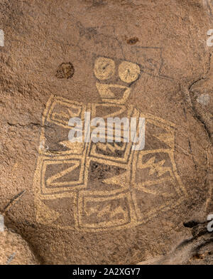 Rock disegni o pittogrammi, in una zona limitata del Hueco Tanks State Historic Site nei pressi di El Paso a El Paso County, Texas Foto Stock