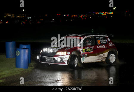 In Francia la Pierre-Louis Loubet e Vincent Landais in una Skoda Fabia R5 durante il primo giorno del Rally del Galles GB ad Oulton Park circuito, Chester. Foto di PA. Picture Data: giovedì 3 ottobre 2019. Vedere PA storia AUTO Rally. Foto di credito dovrebbe leggere: Bradley Collyer/PA FILO Foto Stock