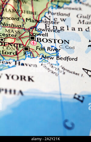 Boston Stati Uniti d'America, su atlas mappa del mondo Foto Stock