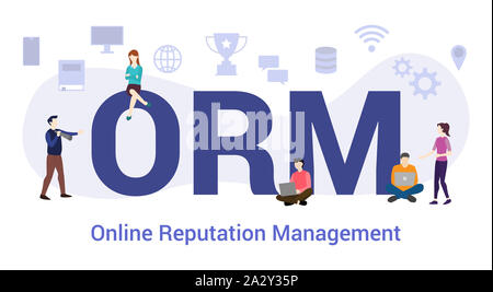 Orm online reputation management concetto con grande parola o il testo e il team di persone con un moderno stile piatto - illustrazione vettoriale Foto Stock