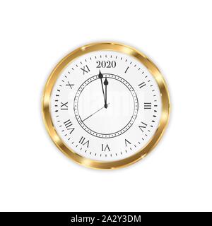 Anno Nuovo 2020 orologio. Orologio con conto alla rovescia 2020 mezzanotte Illustrazione Vettoriale