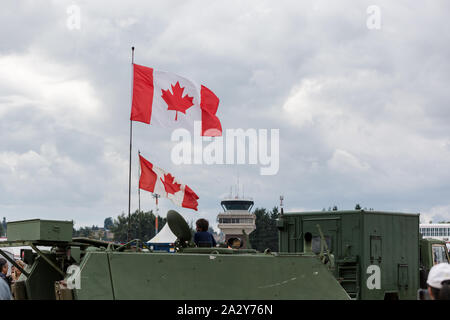 ABBOTSFORD, BC, CANADA - 11 AGOSTO 2019: Veicoli militari canadesi in mostra all'Abbotsford International Airshow. Foto Stock