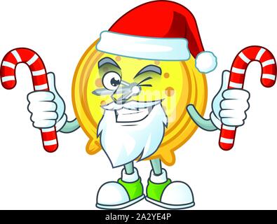 Santa con la caramella sveglia personaggio su sfondo bianco Illustrazione Vettoriale