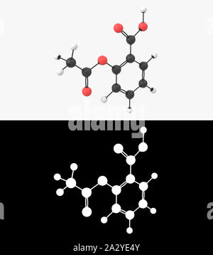 3D illustrazione di una molecola di aspirina con strato di alfa Foto Stock